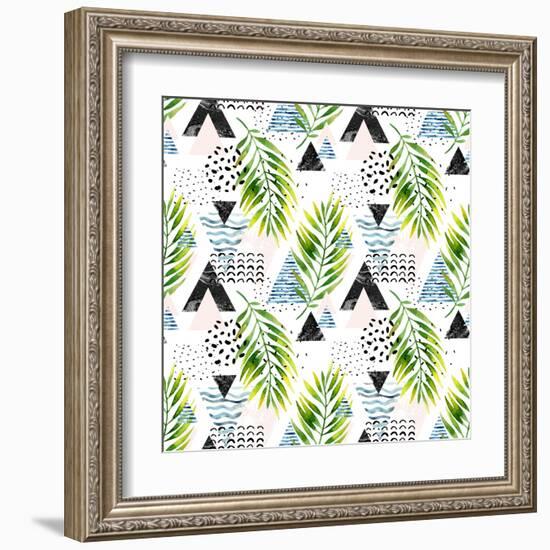 Triangles with Palm Tree Leaves-tanycya-Framed Art Print