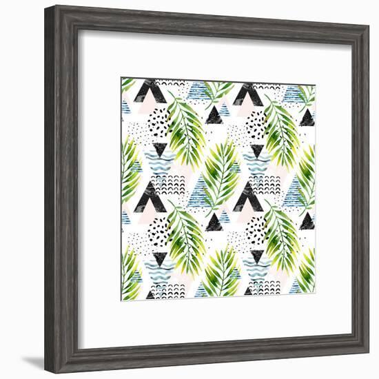 Triangles with Palm Tree Leaves-tanycya-Framed Art Print