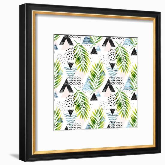 Triangles with Palm Tree Leaves-tanycya-Framed Art Print