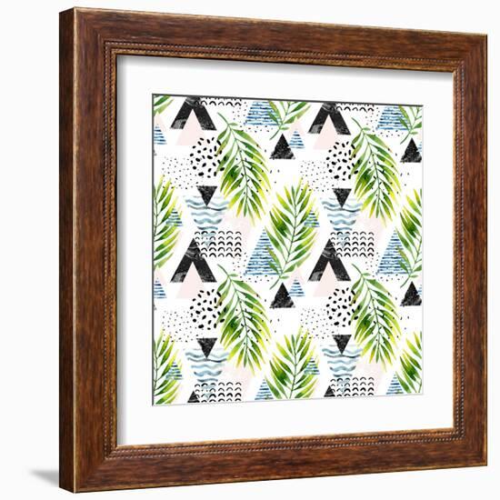 Triangles with Palm Tree Leaves-tanycya-Framed Art Print