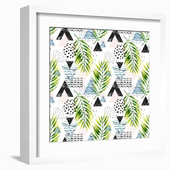 Triangles with Palm Tree Leaves-tanycya-Framed Art Print