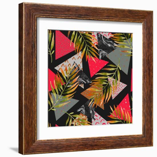 Triangles with Palm Tree Leaves-tanycya-Framed Art Print