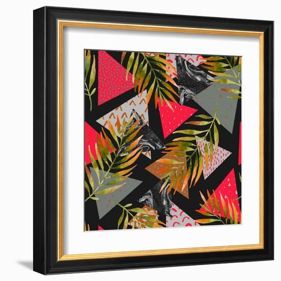 Triangles with Palm Tree Leaves-tanycya-Framed Art Print