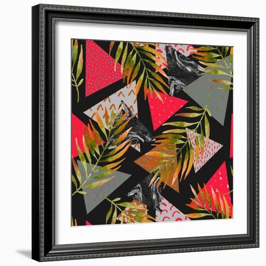 Triangles with Palm Tree Leaves-tanycya-Framed Art Print