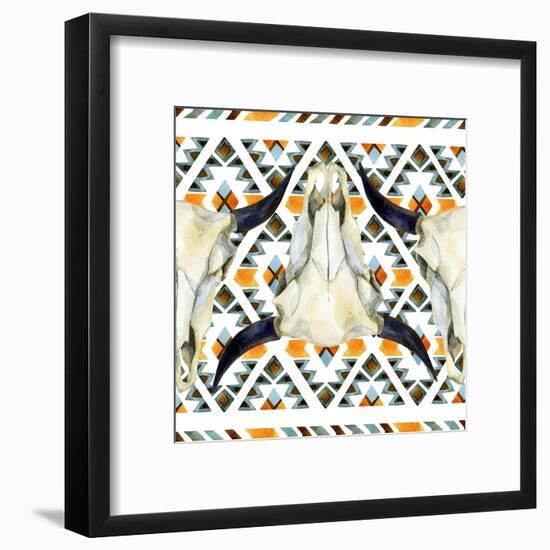 Tribal Geometric Buffalo Skull-tanycya-Framed Art Print