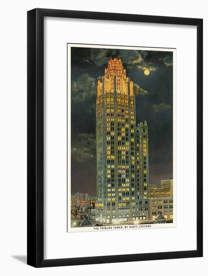 Tribune Tower by Night, Chicago, Illinois-null-Framed Art Print