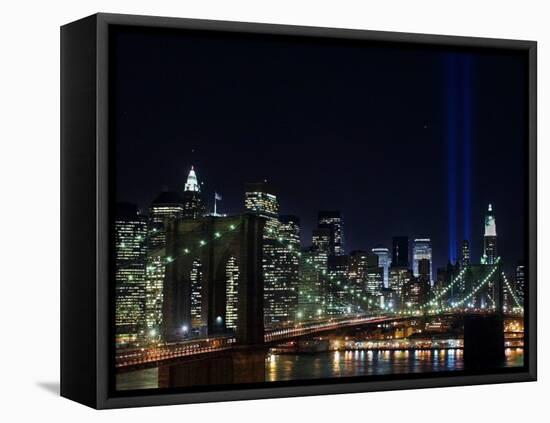 Tribute to Victims of World Trade Center Terrorist Attacks Lights Up the Sky Above Manhattan-null-Framed Premier Image Canvas