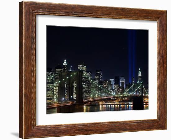 Tribute to Victims of World Trade Center Terrorist Attacks Lights Up the Sky Above Manhattan-null-Framed Photographic Print