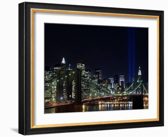 Tribute to Victims of World Trade Center Terrorist Attacks Lights Up the Sky Above Manhattan-null-Framed Photographic Print