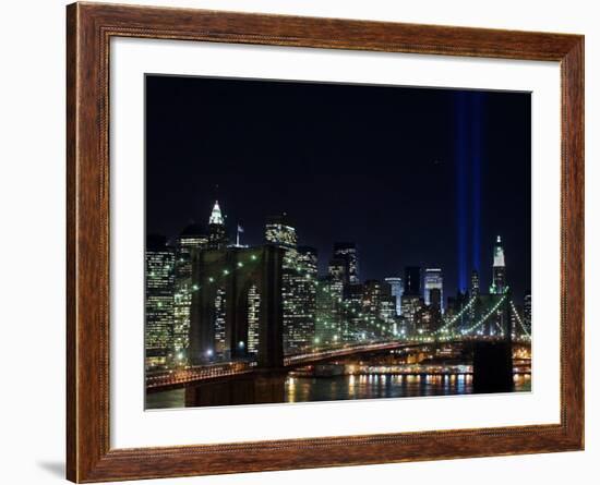 Tribute to Victims of World Trade Center Terrorist Attacks Lights Up the Sky Above Manhattan-null-Framed Photographic Print