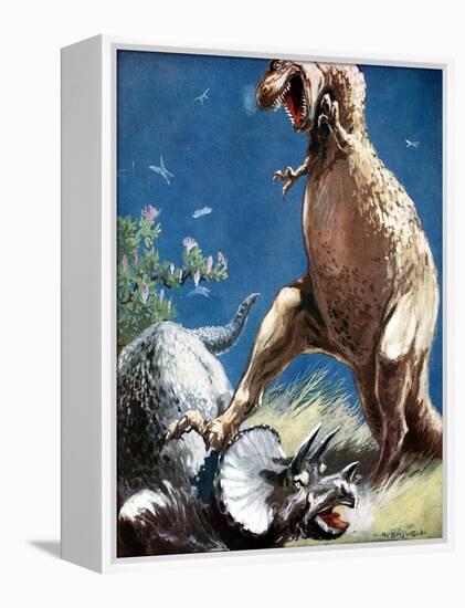 Triceratops, a Horned Dinosaur, Held Down by a Tyrannosaur, C1920-null-Framed Premier Image Canvas