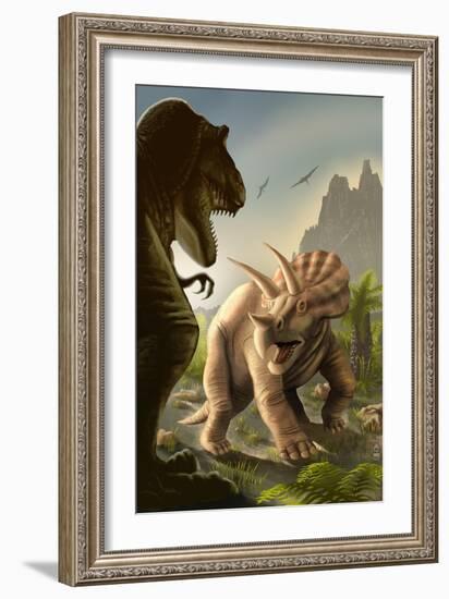 Triceratops Dinosaur-Lantern Press-Framed Art Print