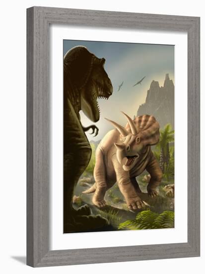 Triceratops Dinosaur-Lantern Press-Framed Art Print