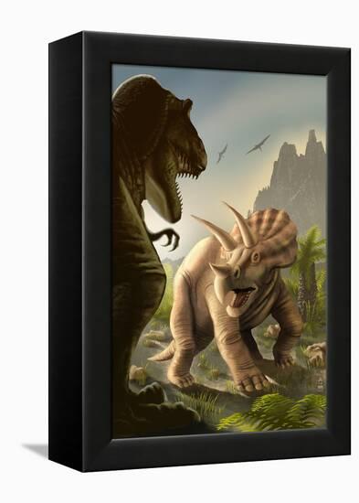 Triceratops Dinosaur-Lantern Press-Framed Stretched Canvas