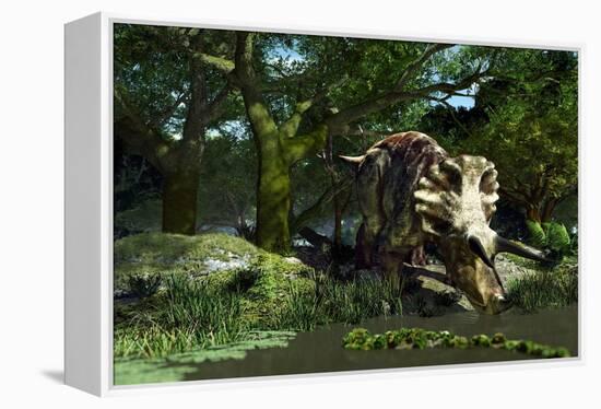 Triceratops Drinking At a Pond, Artwork-Roger Harris-Framed Premier Image Canvas