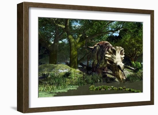 Triceratops Drinking At a Pond, Artwork-Roger Harris-Framed Photographic Print