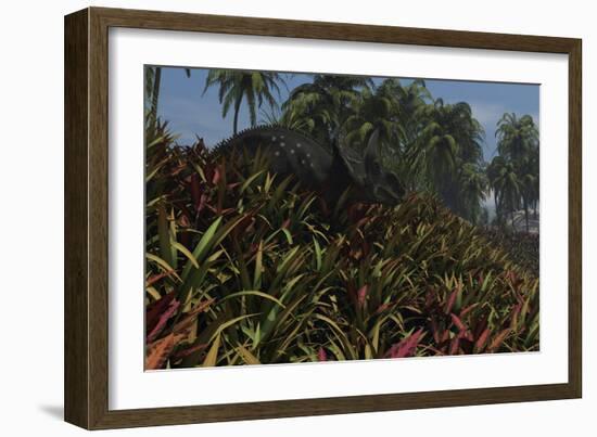 Triceratops Grazing on Lush Foliage-null-Framed Art Print