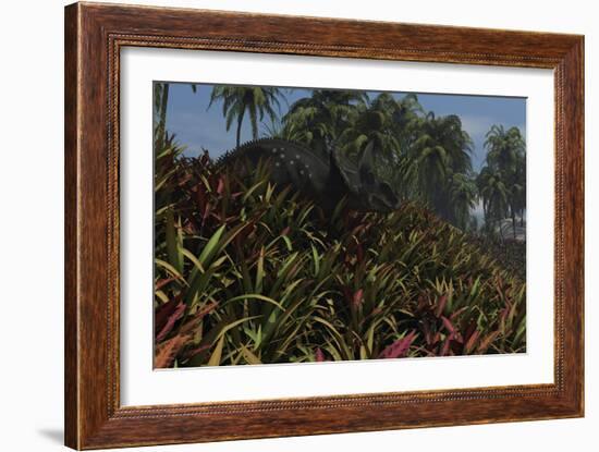 Triceratops Grazing on Lush Foliage-null-Framed Art Print