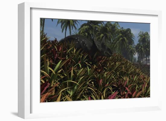 Triceratops Grazing on Lush Foliage-null-Framed Art Print