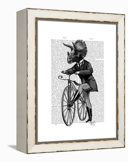 Triceratops Man on Bike Dinosaur-Fab Funky-Framed Stretched Canvas