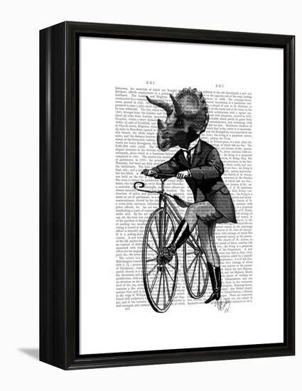 Triceratops Man on Bike Dinosaur-Fab Funky-Framed Stretched Canvas