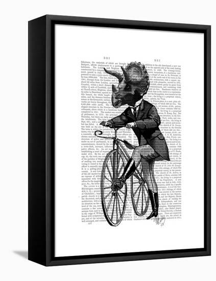 Triceratops Man on Bike Dinosaur-Fab Funky-Framed Stretched Canvas