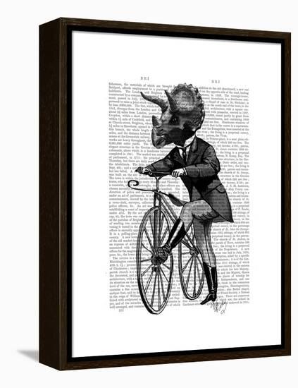 Triceratops Man on Bike Dinosaur-Fab Funky-Framed Stretched Canvas