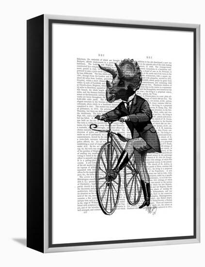 Triceratops Man on Bike Dinosaur-Fab Funky-Framed Stretched Canvas