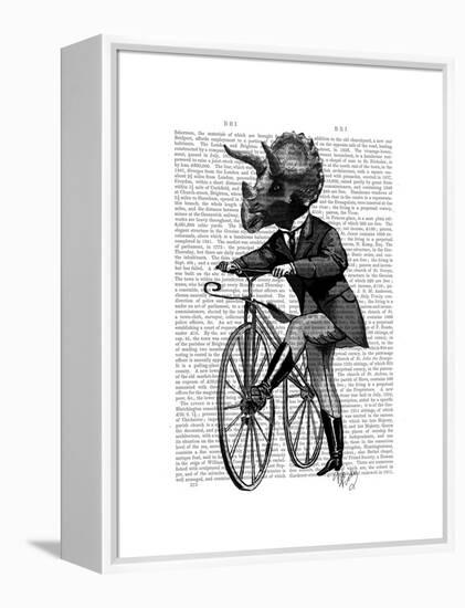 Triceratops Man on Bike Dinosaur-Fab Funky-Framed Stretched Canvas