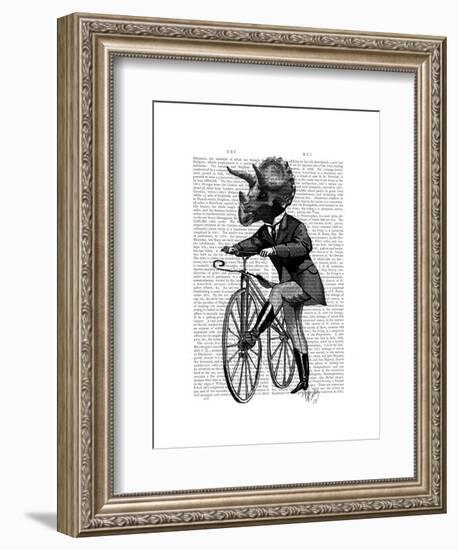 Triceratops Man on Bike Dinosaur-Fab Funky-Framed Art Print