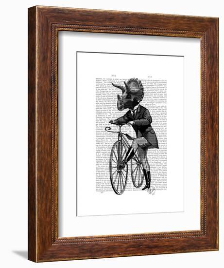 Triceratops Man on Bike Dinosaur-Fab Funky-Framed Art Print