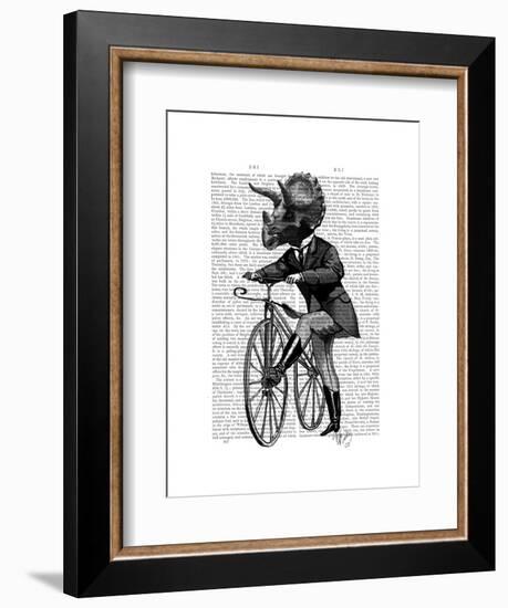 Triceratops Man on Bike Dinosaur-Fab Funky-Framed Art Print