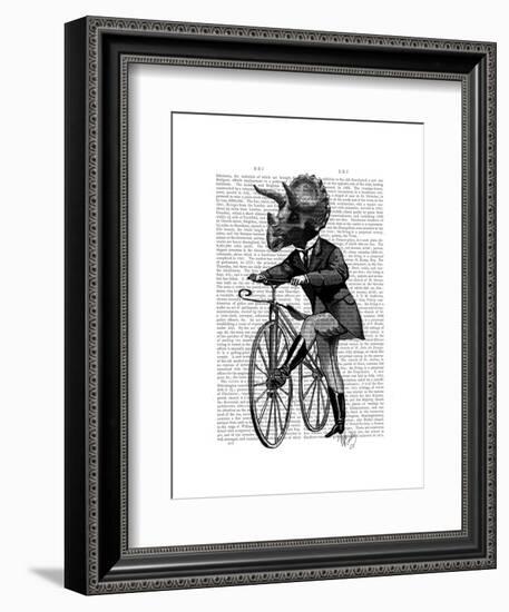 Triceratops Man on Bike Dinosaur-Fab Funky-Framed Art Print