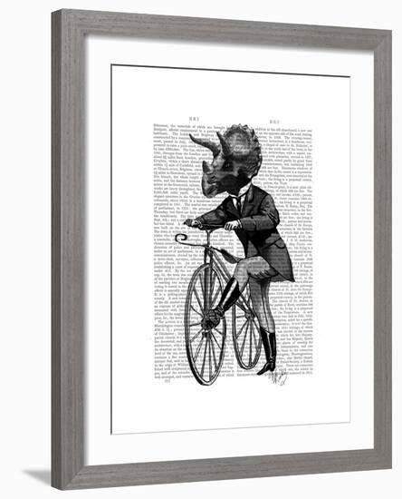 Triceratops Man on Bike Dinosaur-Fab Funky-Framed Art Print