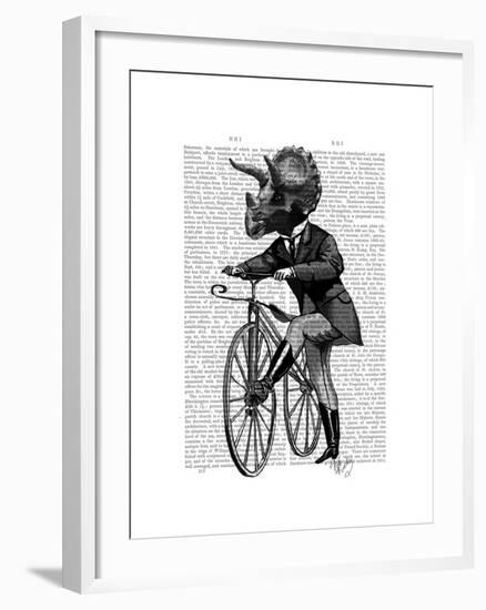 Triceratops Man on Bike Dinosaur-Fab Funky-Framed Art Print