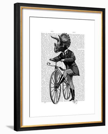 Triceratops Man on Bike Dinosaur-Fab Funky-Framed Art Print