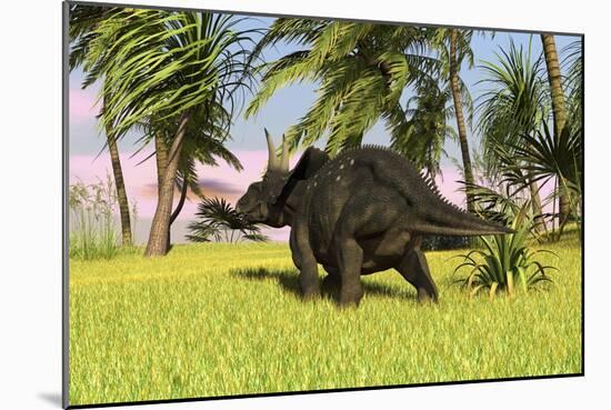 Triceratops Roaming a Tropical Environment-null-Mounted Art Print