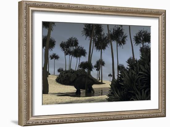 Triceratops Roaming in a Riverbed of a Prehistoric Environment-null-Framed Art Print