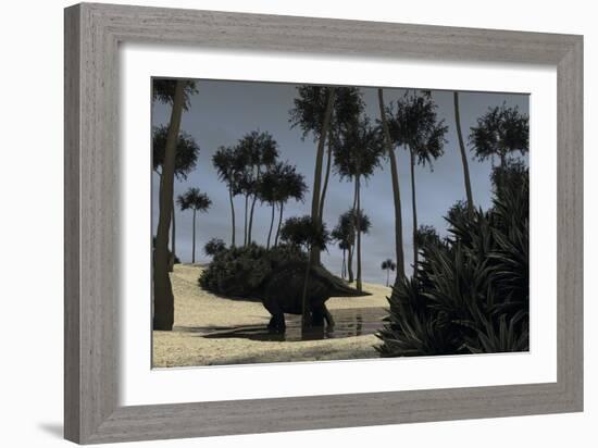 Triceratops Roaming in a Riverbed of a Prehistoric Environment-null-Framed Art Print
