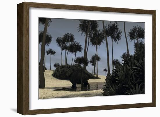 Triceratops Roaming in a Riverbed of a Prehistoric Environment-null-Framed Art Print
