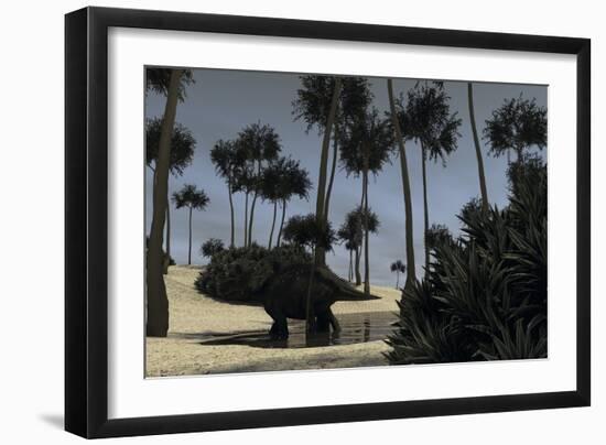 Triceratops Roaming in a Riverbed of a Prehistoric Environment-null-Framed Art Print