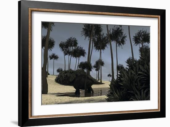 Triceratops Roaming in a Riverbed of a Prehistoric Environment-null-Framed Premium Giclee Print