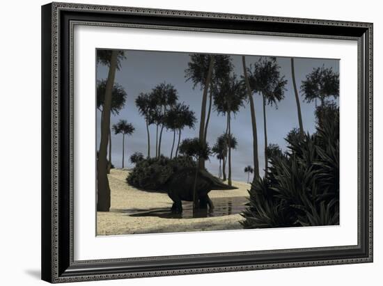 Triceratops Roaming in a Riverbed of a Prehistoric Environment-null-Framed Premium Giclee Print