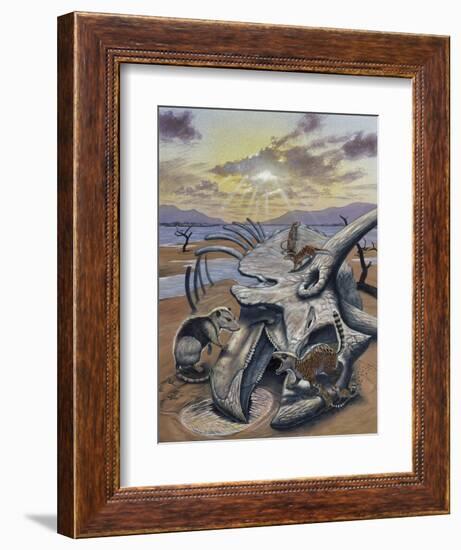 Triceratops Skull with Early Mammals-null-Framed Premium Giclee Print