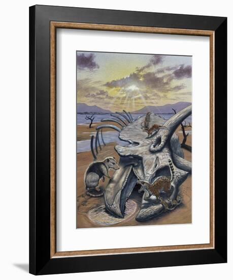 Triceratops Skull with Early Mammals-null-Framed Premium Giclee Print