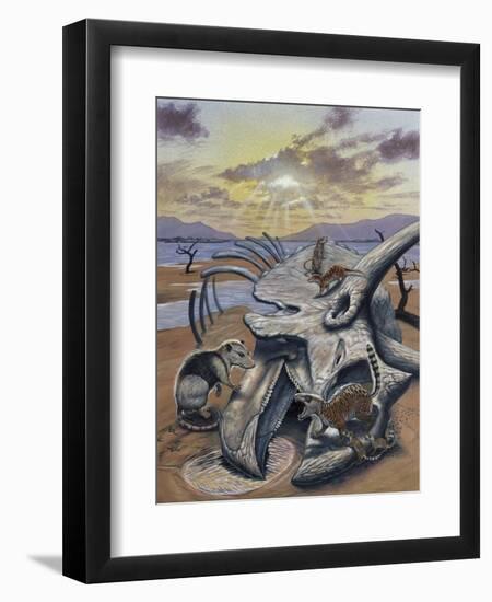 Triceratops Skull with Early Mammals-null-Framed Premium Giclee Print