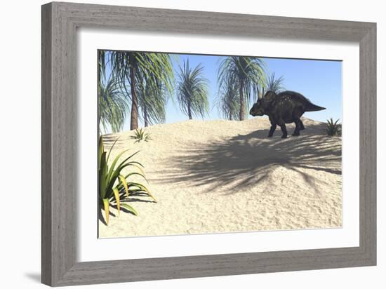 Triceratops Walking in a Tropical Environment-null-Framed Art Print