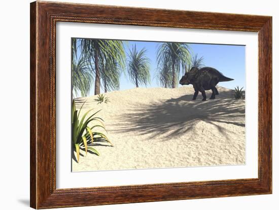 Triceratops Walking in a Tropical Environment-null-Framed Art Print