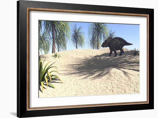 Triceratops Walking in a Tropical Environment-null-Framed Art Print