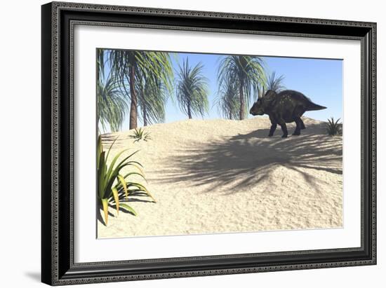 Triceratops Walking in a Tropical Environment-null-Framed Art Print